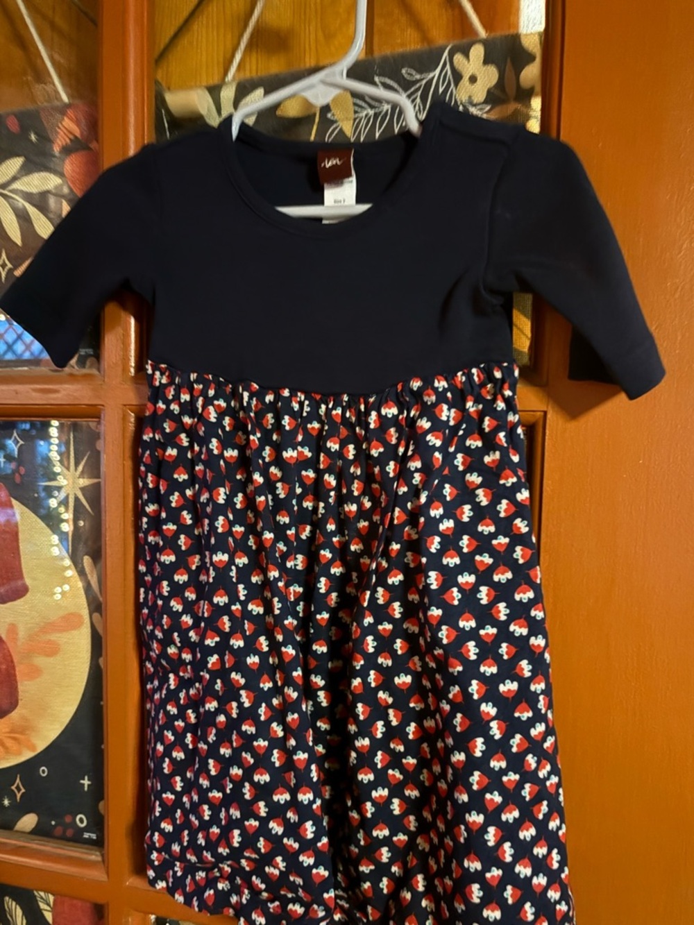 Tea Collection Navy Dress with Red and White Heart Print